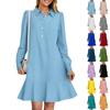 Women's Long Sleeve Button Down Shirt Dress Ruffle Flowy Casual Tunic Dresses
