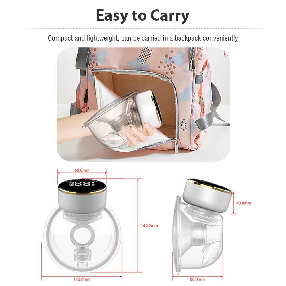 Переносной электрический молокоотсос Портативный молокоотсос диаметром 24 мм без помощи рук Ультра-тихий 3 режима и 9 уровней Емкость 180 мл со светодиодным экраном Встроенный аккумулятор