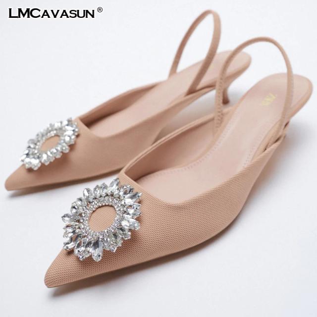Fine Heel Heel Sandals Pointed Toe Mesh Slingback Sandals For Women Party Shoes Shoes Elegant Pumps Shoes