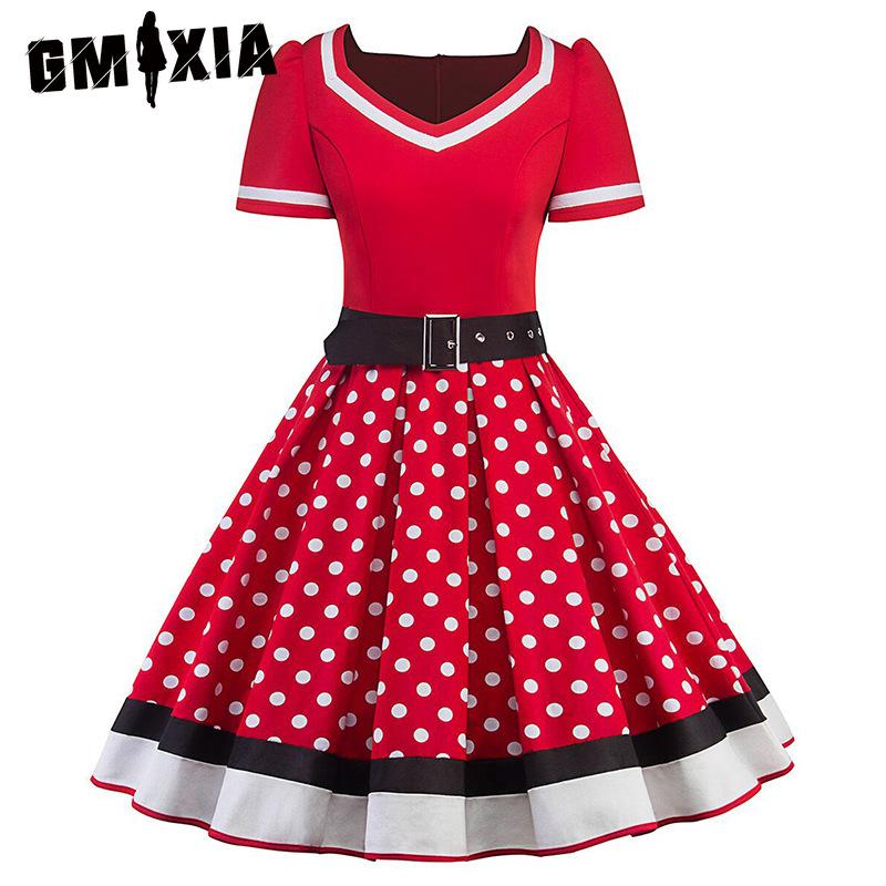 GMXIA Лето-весна Винтажный цветочный принт Короткий рукав О-образный вырез Средняя талия Платье Пышная юбка