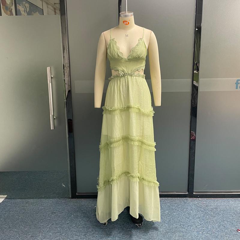 Autumn European American Sexy Home Sling Lace See Through Hole Dress