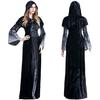 Женский костюм для косплея на Хэллоуин, длинные платья, с длинным рукавом, страшное, страшное, ведьма, платье с косплеем