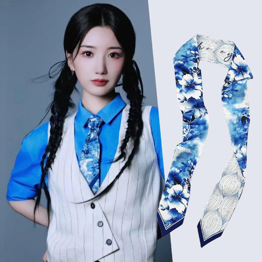 Avocado long silk scarf female ins tie head braided strap tied bag ribbon belt decorative streamer student tie scarf