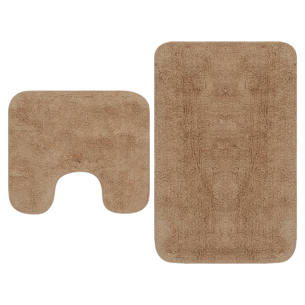 Bath Mat Set 2 Piece Fabric Beige