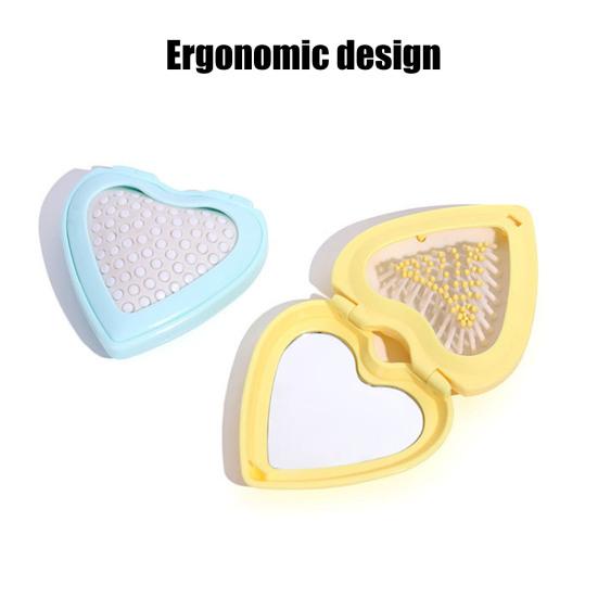 Расческа Love Heart с зеркалом 2-в-1, мягкая щетина, массаж кожи головы, складная портативная антистатическая