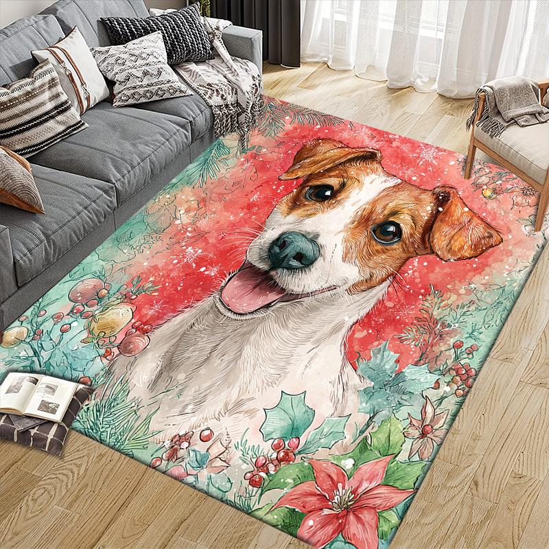Christmas dog Home Sofa Decoration for Living Room & Bedroom, Non‑Slip Play Flannel Floor Mat for Game Room