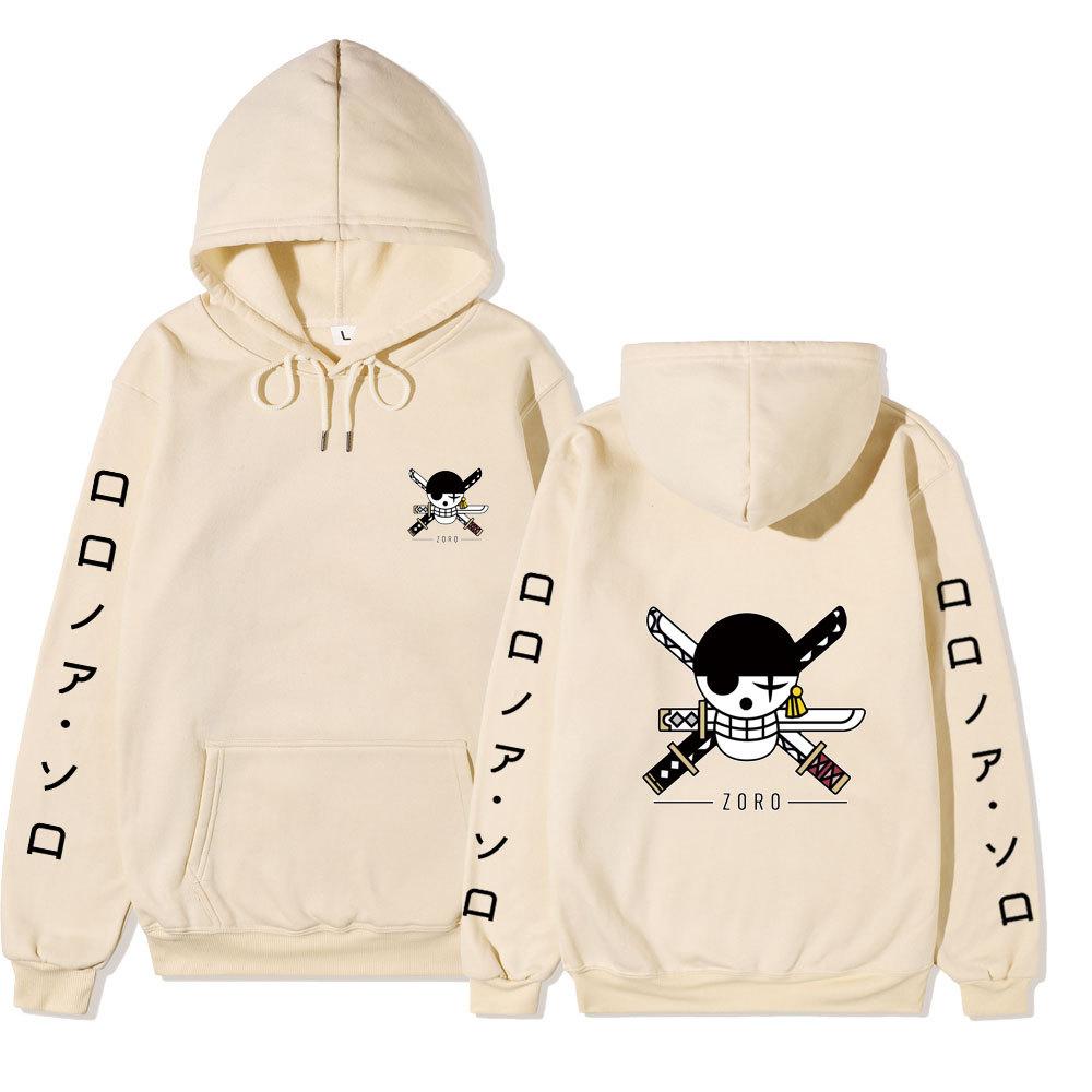 Anime Roronoa Zoro Hoodie, One Piece Pirate Skull Logo Graphic Print Pullover Sweatshirt Long Sleeve Streetwear for Men Women