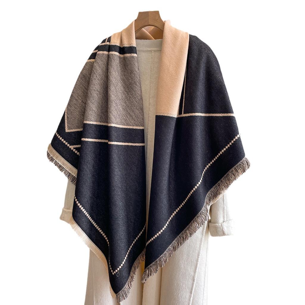Korean Version Big V Scarf Women'S Imitation Cashmere Square Scarf Thickened Air-Conditioned Room Warm Shawl Cape