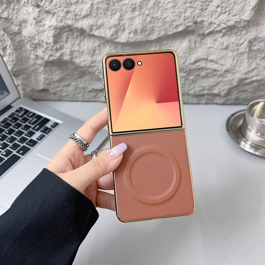 Для Samsung Galaxy Z Flip7 5G Магнитный чехол Текстура Наппа PU+TPU+PC Задняя крышка телефона