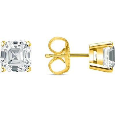 Jewels Prim 1 карат Ашер Огранка Созданный Бриллиант Настоящее 14К Желтое Золото Серьги Пусеты Застежка Пусет