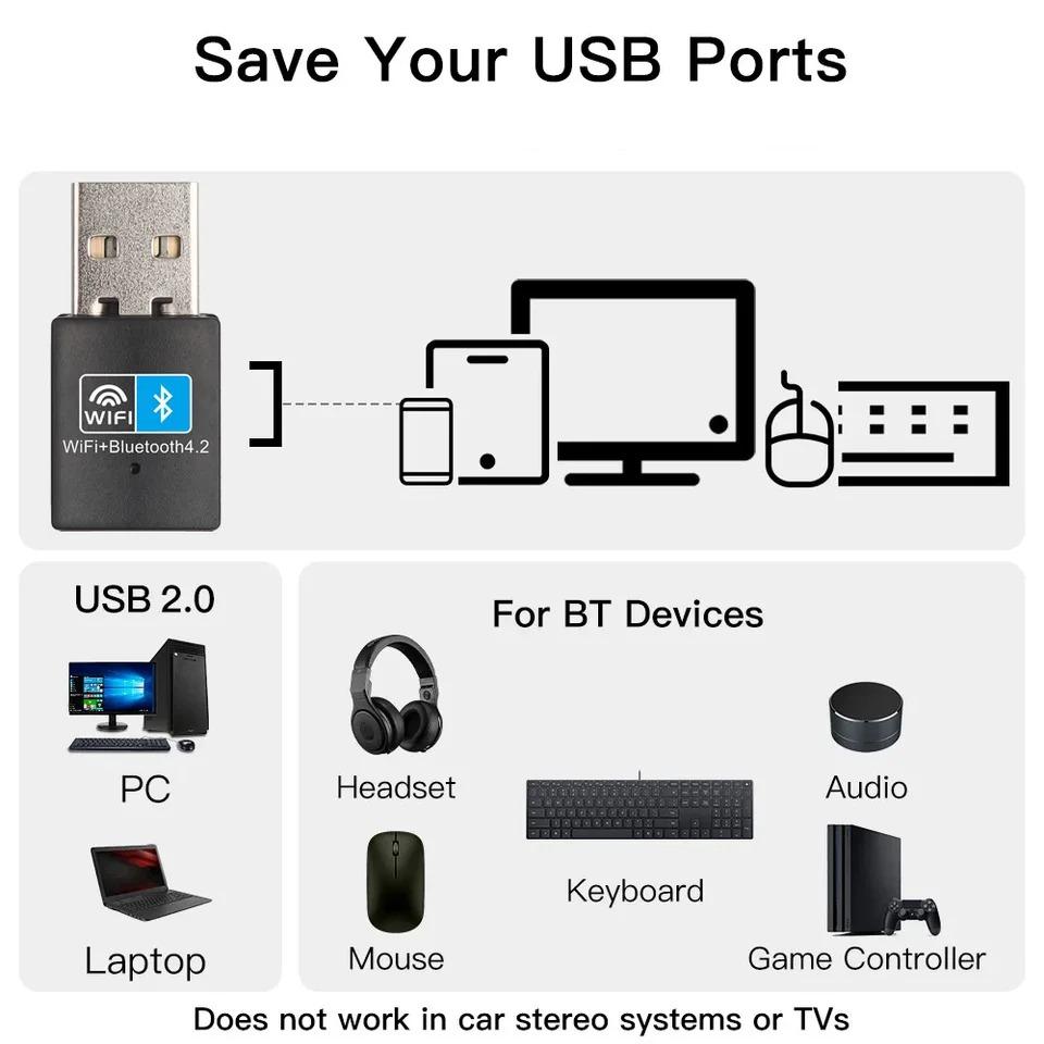 Адаптер USB WiFi и Bluetooth 2 в 1 150 Мбит/с USB WiFi Bluetooth Адаптер 2,4 ГГц Беспроводной Внешний Приемник Передатчик RTL8723 WiFi Донгл