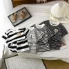 Summer Children's Short Sleeve Suit Black and White Striped Boys T-shirt Baby