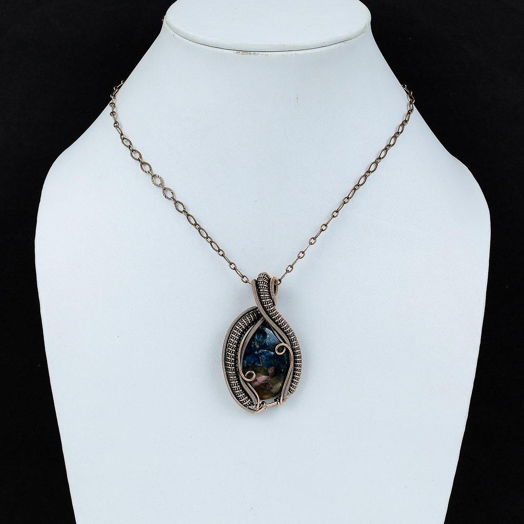 Подвеска с арбузным турмалином, обернутая медной проволокой, кулон ручной работы, оригинальный кулон из драгоценных камней, медная проволока, подарок на помолвку