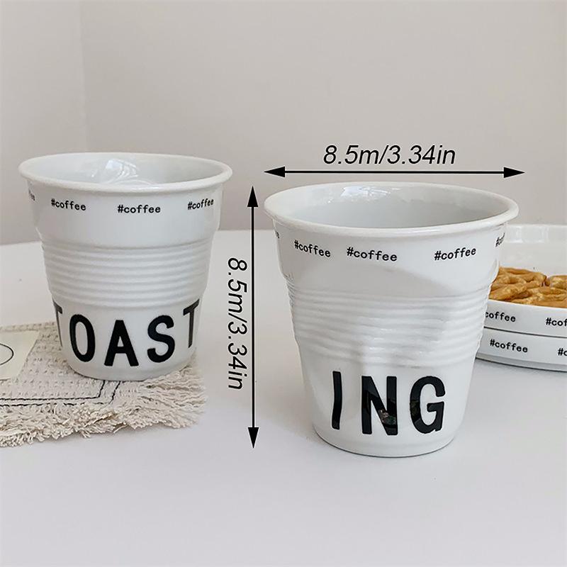Korean Style Cups And Mugs Coffee Mug White Ceramic Nordic Wrinkle Cup Drinking Coffee Tumbler English Letter