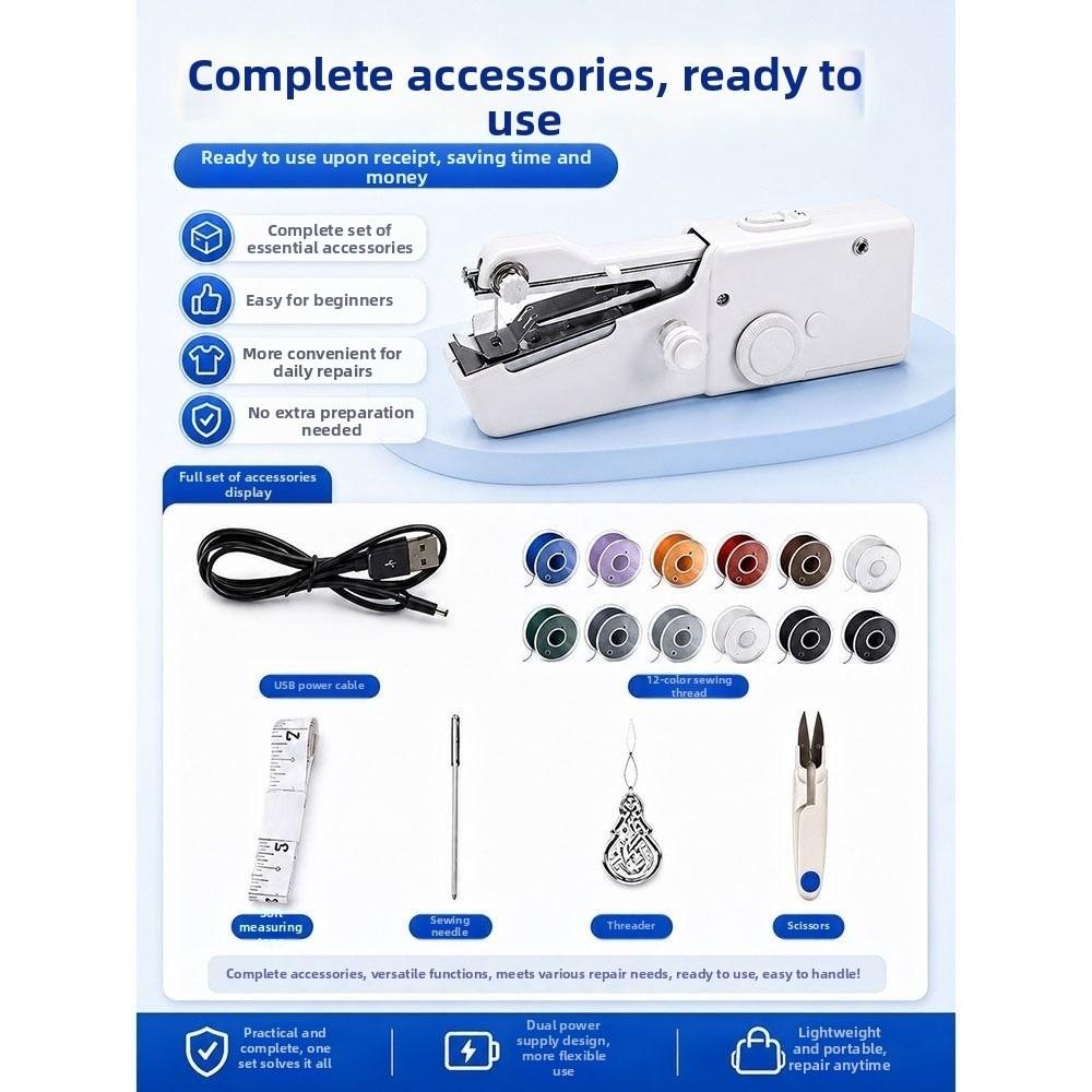 Compact Handheld Sewing Machine with Sewing Thread Portable Sewing Machine Household Use
