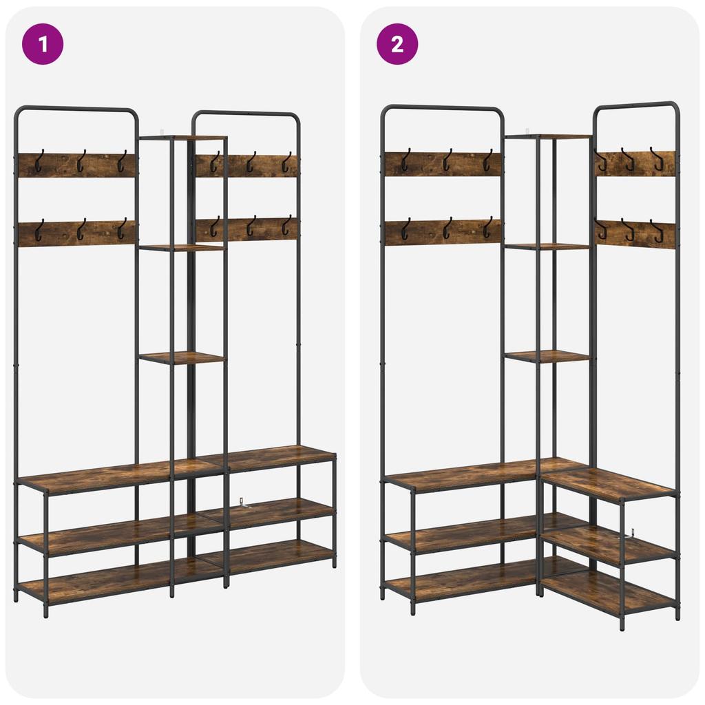 Coat Rack with Shoe Bench Smoked Oak 143 x 30 x 199.5 cm