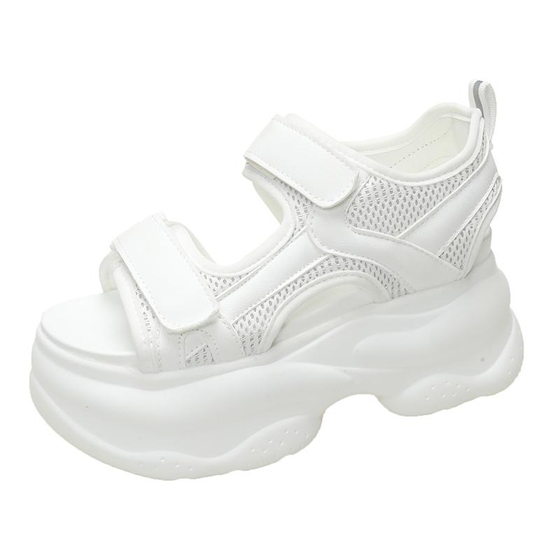 Мода Роскошные Дизайнеры Мода Кожаные Женские Босоножки на Платформе Белые Массивные Спортивные Туфли на Танкетке Для Женщин Летняя Студенческая Обувь Большой Размер