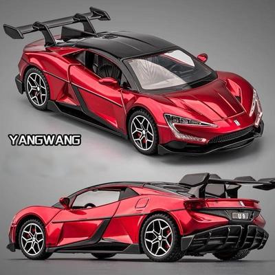 1/32 BYD Yangwang U9 Модель спортивного автомобиля из сплава Литые металлические гоночные автомобили с треком Модель автомобиля Симуляция Звук Свет Детские игрушки Подарок