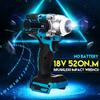 288VF 520Nm High Capacity Battery Electric Rechargeable Brushless Impact Wrench Cordless 1/2 Socket Wrench Power Tool for Makita Battery