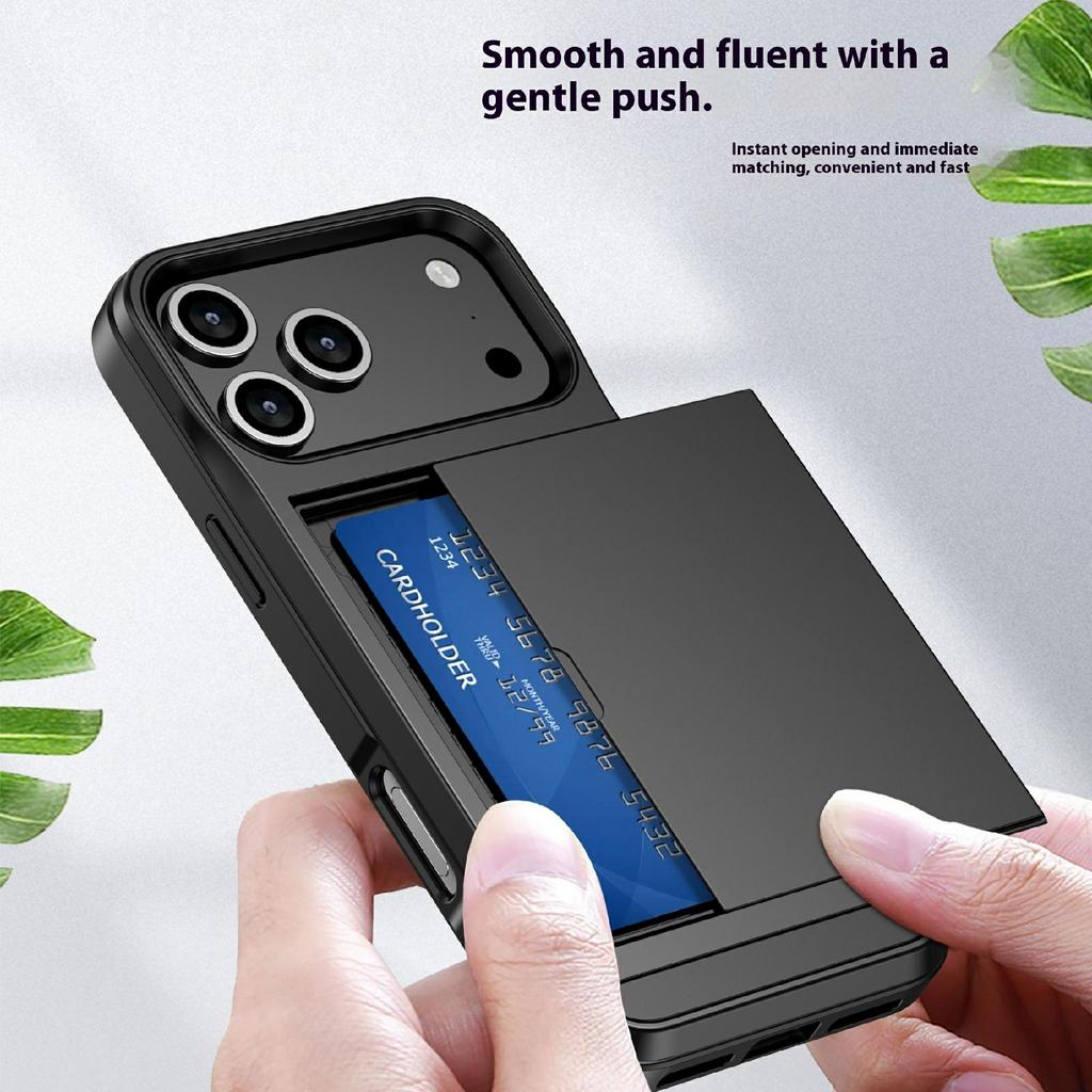 Чехол для iPhone 17 Pro со сдвижным держателем для карт, задняя крышка для телефона из ПК+ТПУ