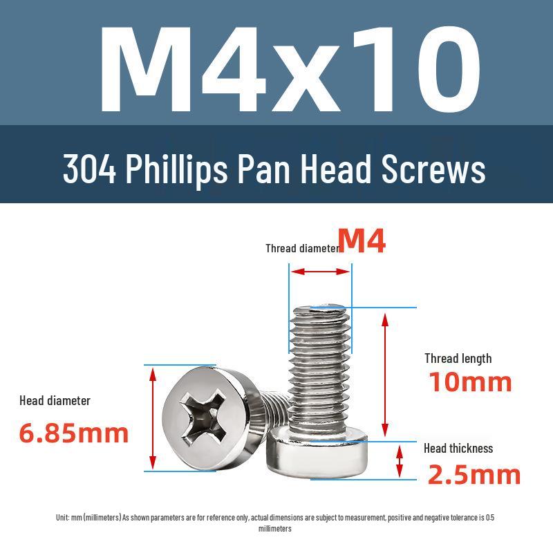 Yigu 304 Stainless Steel Phillips Round Head Machine Screws M2.5-M5