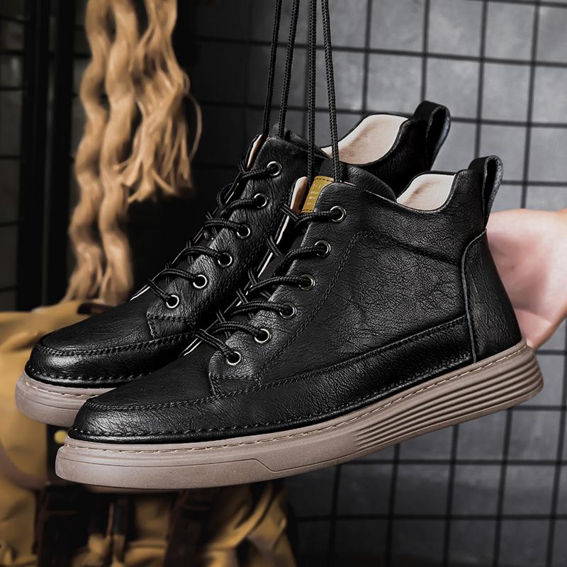 FashionSpring Autumn Mens Genuine Leather Ankle Boots Black Sneakers High Top Skate Shoes Men Casual Footwear Handmade Luxury Boots Man