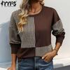 Women's Fashion Casual Houndstooth Print Fall Winter Long Sleeve O-Neck Pullovers & Long Sleeves