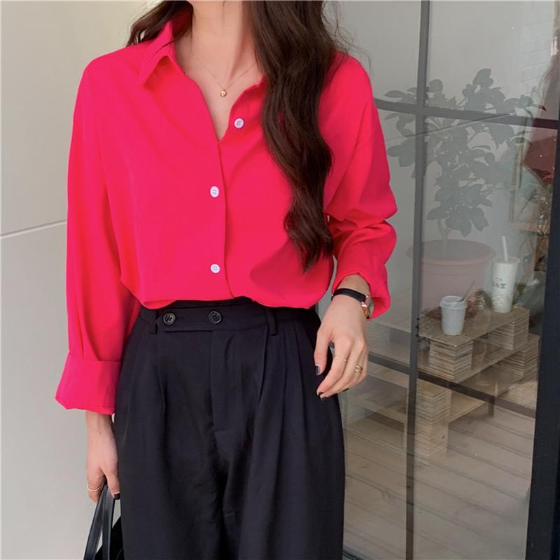 Women Single Blouses Minimalist Breasted Shirts Spring Autumn Oversized Tops Solid One Size
