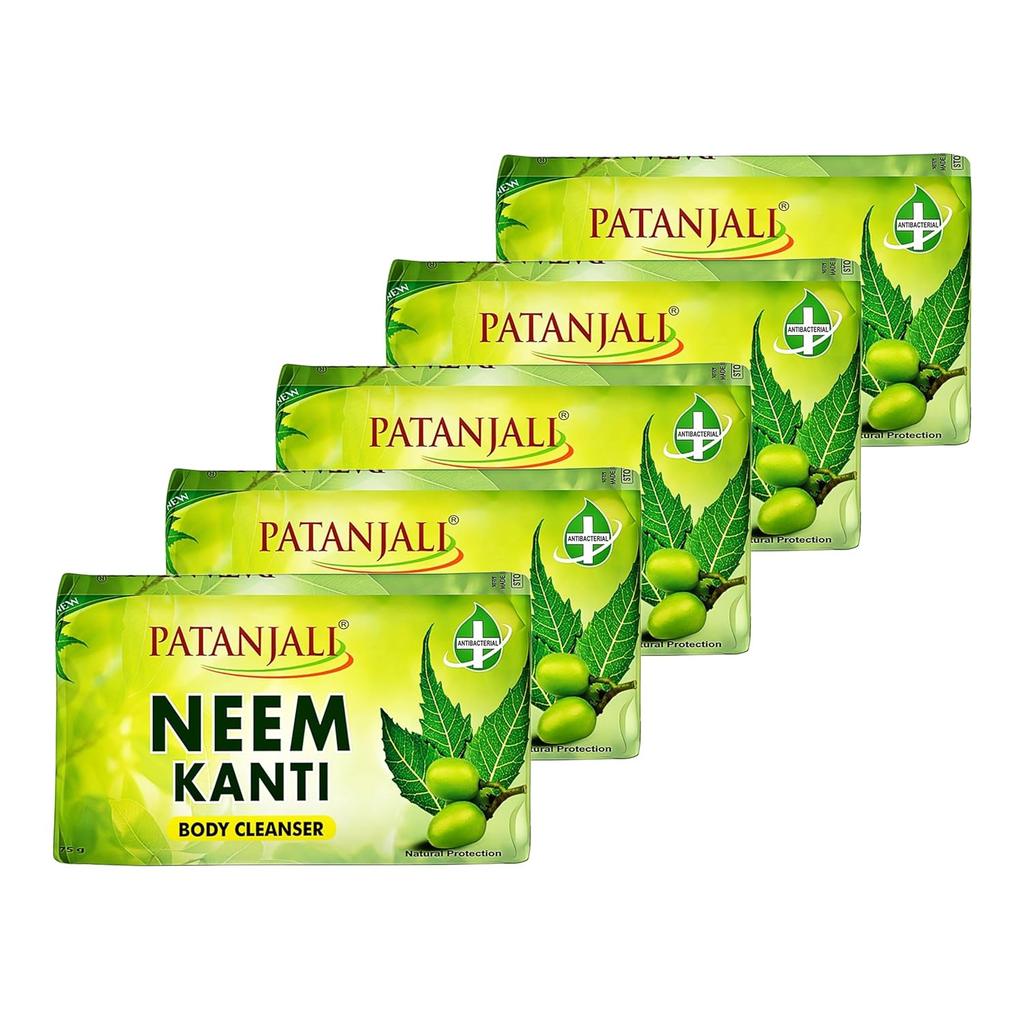 Patanjali Neem Kanti Herbal Body Cleanser Soap Pack Of 5 X 75 g Bars Moisturizing Deep Cleansing Soap For Soft Smooth Skin