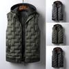 Men Cotton Vest with Removable Hood Drawstring Decoration Sleeveless Waistcoat Solid Color Zipper