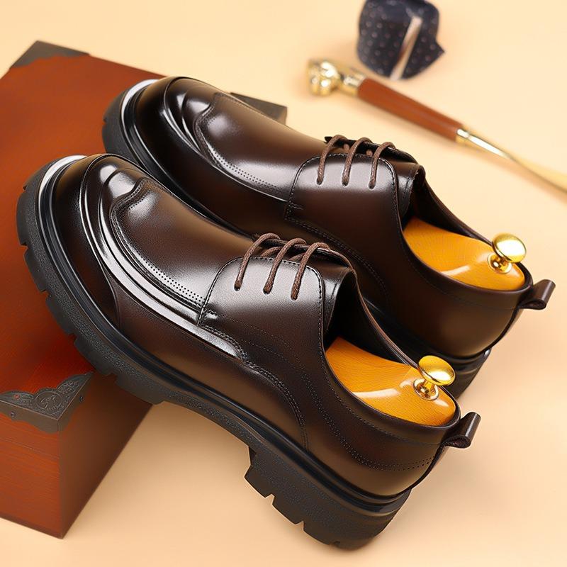 Модные мужские туфли из коровьей кожи на платформе в деловом стиле, весна-осень, на мягкой подошве, свадебные туфли, модные туфли дерби из натуральной кожи