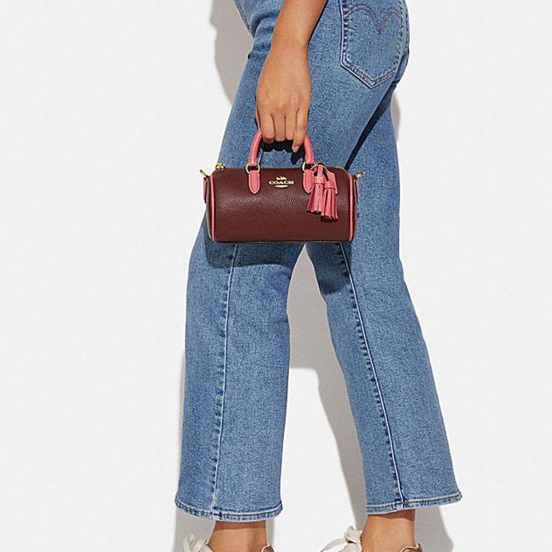 New COACH Lacey Cow Leather Cylinder Bag Handbag Shoulder Bag Crossbody Bag Small Size Women's Burgundy CB876-IMMZI