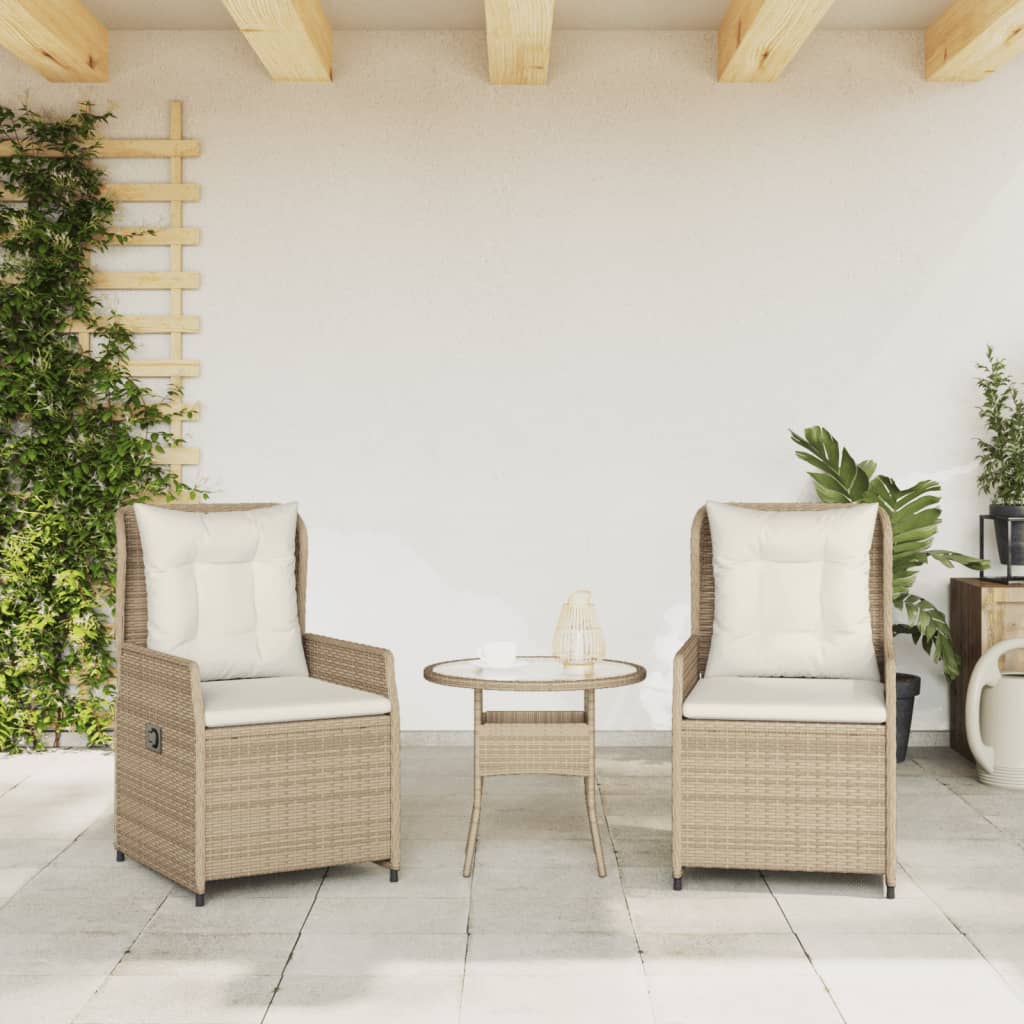 Garden Armchair 2 pcs Adjustable Beige Poly Rattan