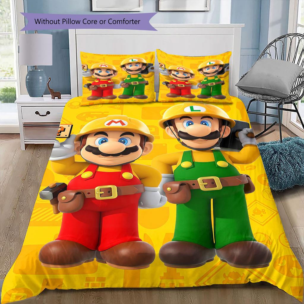 Super Mario Pattern Bedding Home Decoration Birthday Gift ( 1 duvet cover + 2 pillowcase, without core),fan merchandise.