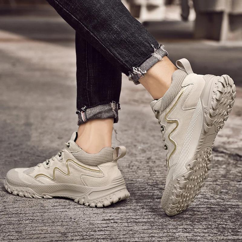 Модная зимняя мужская обувь, мужские удобные ботинки для хайкинга, из натуральной кожи, мужские ботильоны, высокое качество, на шнуровке, деловая обувь для ходьбы