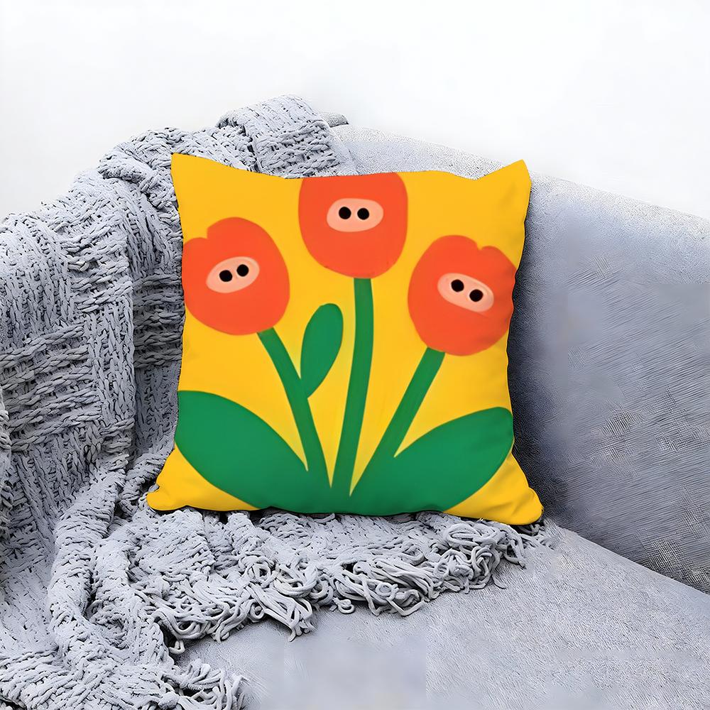 Artistic Floral Illustration Cushion Cover Premium Comfort Reversible Pillow Cove Two in One Design for Any Room  Car Interior