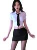 Agnel X Sexy Lingerie Blouse, Shirt, Tie, Mini Skirt, Garter, Stockings, Uniform, Office Lady Cosplay, White, Black, X091 (White, Free Size)