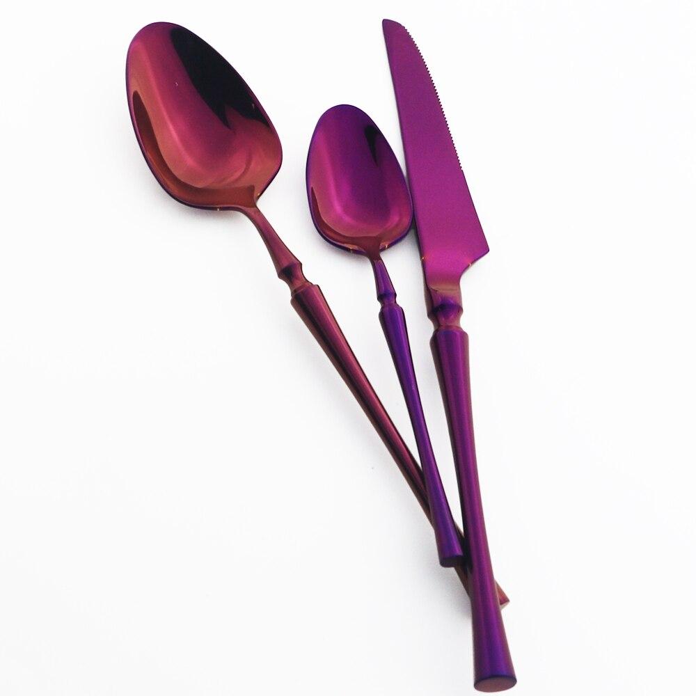24Pcs/6set Purple Flatware Dinnerware Cutlery Set 18/10 Stainless Steel Dinner Forks Knives Spoons Set With Box Tableware Silverware Gift