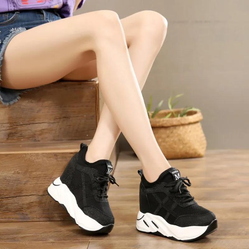 New  Autumn Women Breathable Platform Casual Shoes Women Height Increased Vulcanized Shoes 12 CM Thick Sole  Mujer