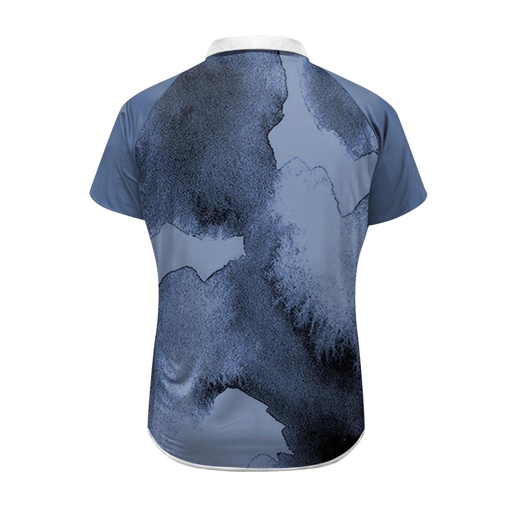 Men's Three Button Printed Lapel Short Sleeve Shirt Top