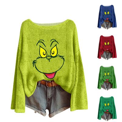 Женский легкий свитер с круглым вырезом, повседневный вязаный пуловер с длинным рукавом и рождественским принтом.