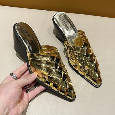 Модные летние женские тапочки с острым носком, слипоны, женская обувь, модные легкие плетеные тапочки, сандалии на платформе и клиновидном каблуке, шлепанцы для женщин