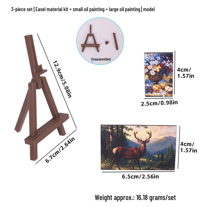 Miniature Dollhouse Easel & Oil Painting Canvas Set – 3 Pieces