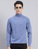 Mens Blue Mix Solid High Neck Pullover