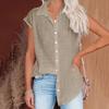 Summer Solid Color Single Breasted Shirt Women's Casual Lapel Short Sleeve Blouse Top