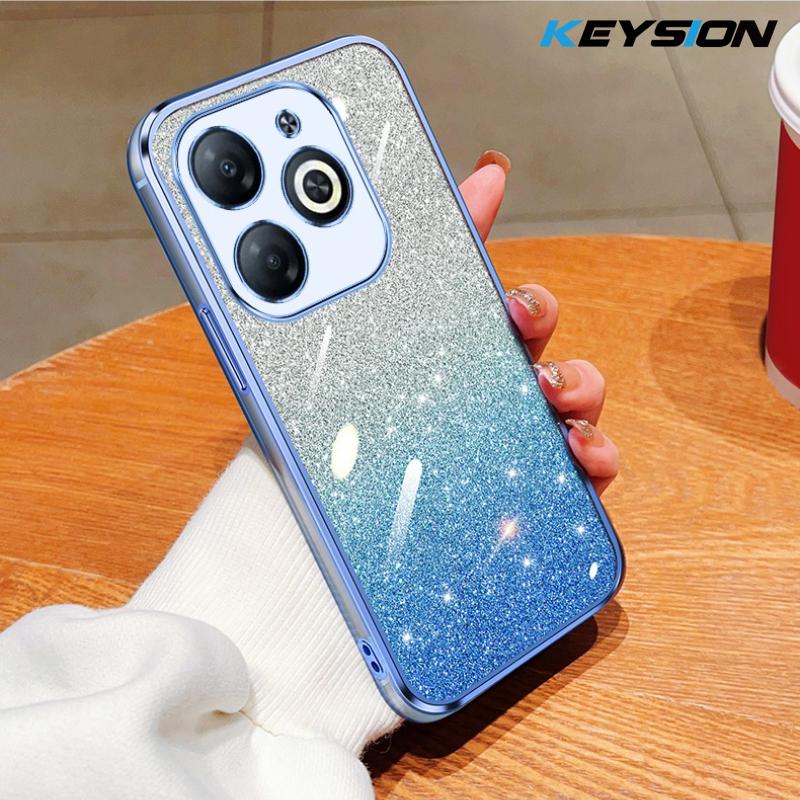 KEYSION Роскошный чехол-бампер с покрытием и блестками для TECNO Spark Go 2024 20 20C Прозрачный мягкий TPU ударопрочный чехол для Tecno Pop 8