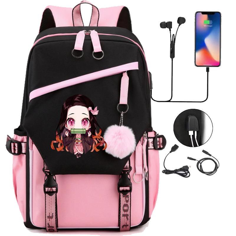 Japan cartoon comics Demon Slayer Large Capacity Backpack for Teenagers and Students USB Interface Laptop Bag 0007 KTB