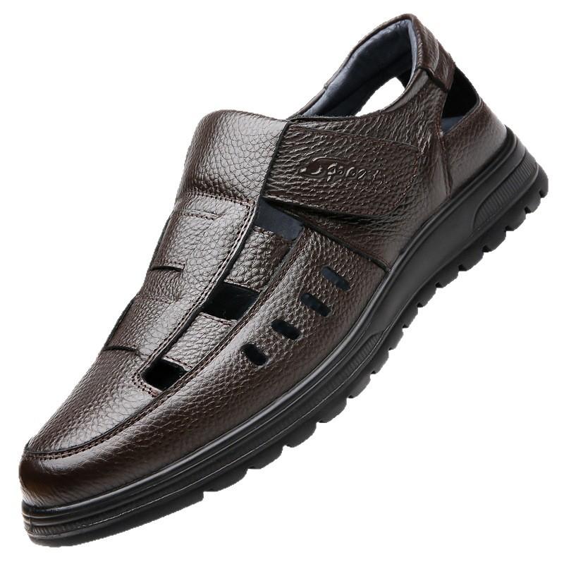 Заводские товары летняя деловая обувь полые кожаные сандалии для среднего и пожилого возраста кожаная дышащая обувь мужская кожаная обувь