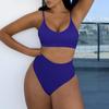 Women Swimsuits Push Up Bikini Ribbed High Waist Bikinis Set Solid Swimming Suits Female Swimwear Bathing Suit Beachwear