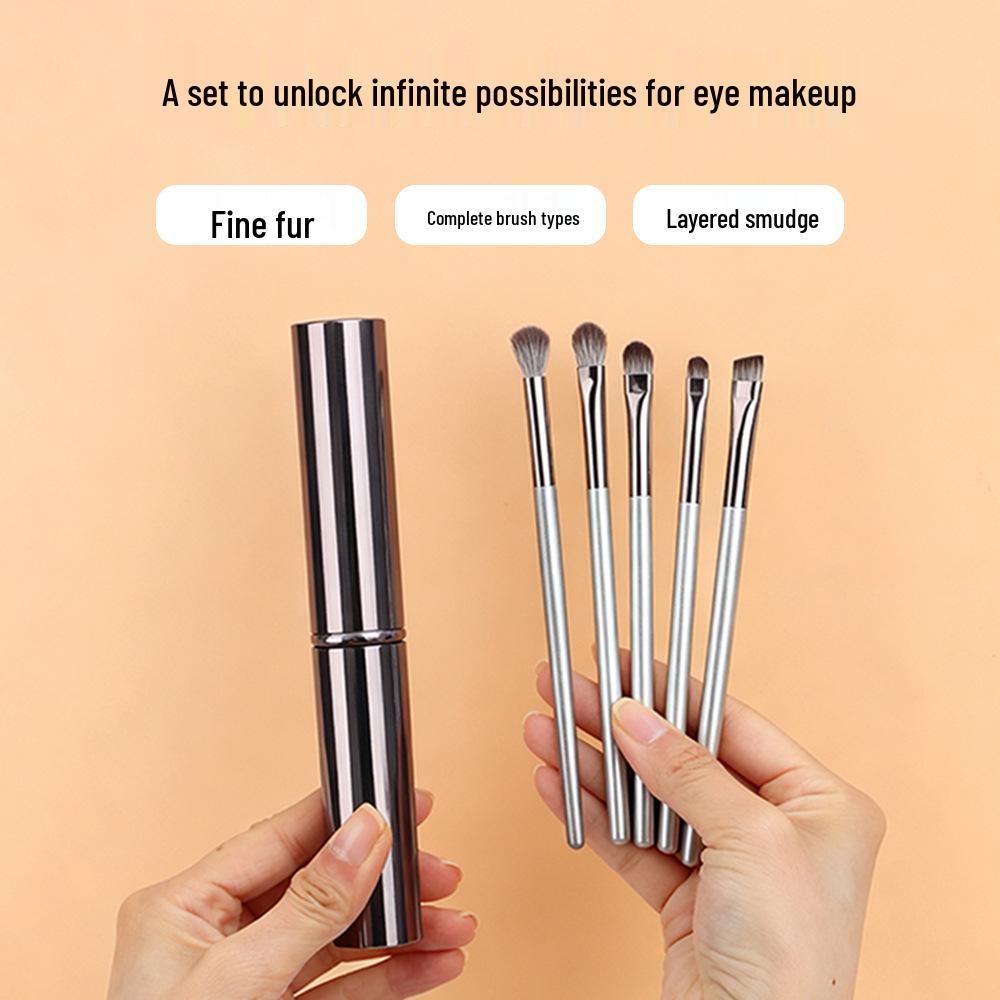 Cangzhou 5-Piece Eyeshadow Brush Set with Storage Bucket – Strong Grip, Minimal Powder Absorption & No Flyaway Powder